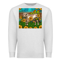 Oatmeal Heather Western Charolais Bull With Sunflowers Premium Sweatshirt - LillyAllenDesigns