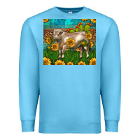 Ocean Blue Western Charolais Bull With Sunflowers Premium Sweatshirt - LillyAllenDesigns