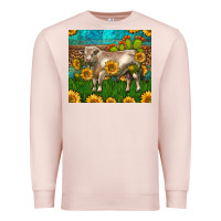 Pale Pink Western Charolais Bull With Sunflowers Premium Sweatshirt - LillyAllenDesigns