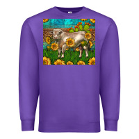 Purple Western Charolais Bull With Sunflowers Premium Sweatshirt - LillyAllenDesigns
