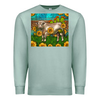 Seafoam Western Charolais Bull With Sunflowers Premium Sweatshirt - LillyAllenDesigns