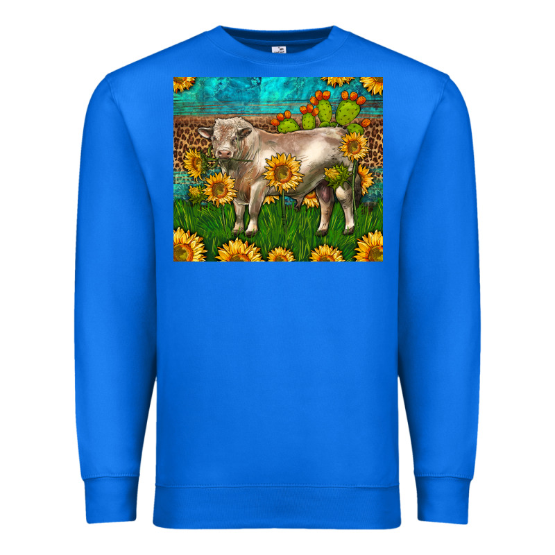 Western Charolais Bull With Sunflowers Premium Sweatshirt by LillyAllenDesigns | Teevron