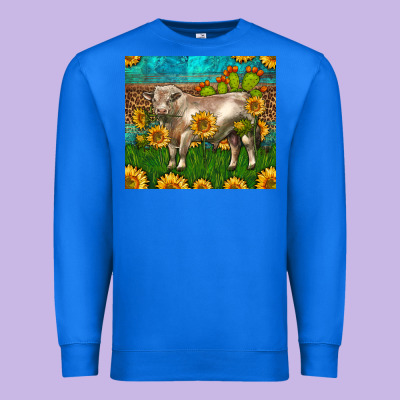 Western Charolais Bull With Sunflowers Premium Sweatshirt Designed By Lillyallendesigns