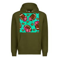Army Green american football roses and hearts seamless pattern Premium Hoodie - BundleAndBundleShop
