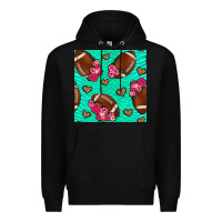 Black american football roses and hearts seamless pattern Premium Hoodie - BundleAndBundleShop