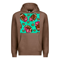 Chestnut american football roses and hearts seamless pattern Premium Hoodie - BundleAndBundleShop