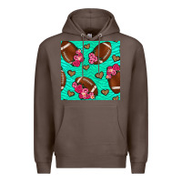 Coffee american football roses and hearts seamless pattern Premium Hoodie - BundleAndBundleShop