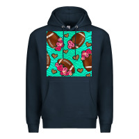 Navy american football roses and hearts seamless pattern Premium Hoodie - BundleAndBundleShop