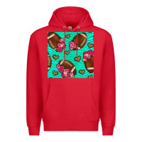 Red american football roses and hearts seamless pattern Premium Hoodie - BundleAndBundleShop