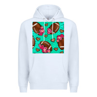 White american football roses and hearts seamless pattern Premium Hoodie - BundleAndBundleShop