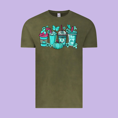 Ovarian Cancer Coffee Cups Teal Ribbon Vintage Tee Designed By Nancycooperartshop
