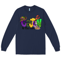 Navy cajun to the core mardi gras Long Sleeve Tee - CowGirlArtShop
