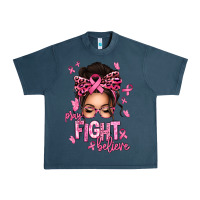 Midnight Navy pray fight believe breast cancer afro messy bun Urban Heavy Tee - texasbilliewilder