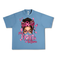 Pebble Blue pray fight believe breast cancer afro messy bun Urban Heavy Tee - texasbilliewilder