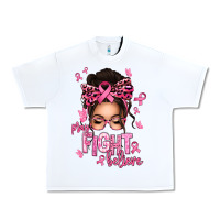 White pray fight believe breast cancer afro messy bun Urban Heavy Tee - texasbilliewilder