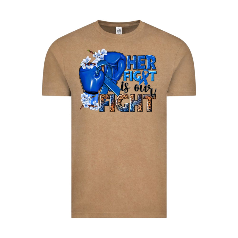 Her Fight Is Our Fight Colon Cancer Blue Ribbon Vintage Tee by NancyCooperArtShop | Teevron