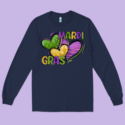 Mardi Gras Heart Long Sleeve Tee Designed By Cowgirlartshop