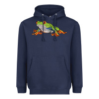 Navy red eyed tree frog Heavyweight Hoodie - LillyAllenDesigns