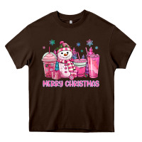 Chocolate Brown merry christmas snowman coffee cups Heavy Core Tee - MaliasSmallBusiness