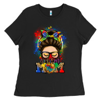 Black autism mom messy bun Ladies Tee - LillyAllenDesigns
