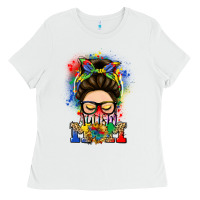 White autism mom messy bun Ladies Tee - LillyAllenDesigns