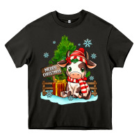 Asphalt merry christmas cow Heavy Core Tee - MaliasSmallBusiness