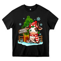 Black merry christmas cow Heavy Core Tee - MaliasSmallBusiness