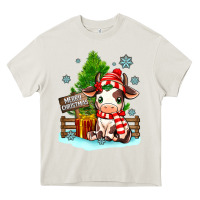 Cream merry christmas cow Heavy Core Tee - MaliasSmallBusiness
