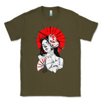 Japanese Geisha Samurai Fox Mask Red Sun Classic Tee | Teevron