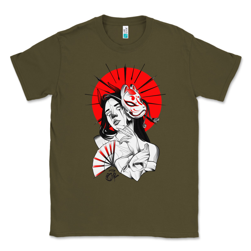 Japanese Geisha Samurai Fox Mask Red Sun Classic Tee by tuanDangUi | Teevron