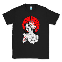 Black japanese geisha samurai fox mask red sun Classic Tee - tuanDangUi