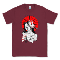 Burgundy japanese geisha samurai fox mask red sun Classic Tee - tuanDangUi
