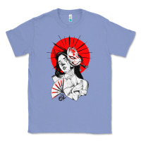 Colony Blue japanese geisha samurai fox mask red sun Classic Tee - tuanDangUi