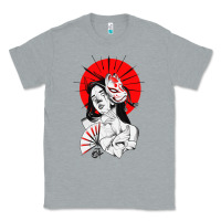Heather Grey japanese geisha samurai fox mask red sun Classic Tee - tuanDangUi