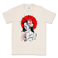 Natural japanese geisha samurai fox mask red sun Classic Tee - tuanDangUi