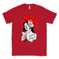 Red japanese geisha samurai fox mask red sun Classic Tee - tuanDangUi