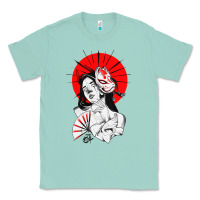 Seafoam japanese geisha samurai fox mask red sun Classic Tee - tuanDangUi