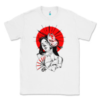 White japanese geisha samurai fox mask red sun Classic Tee - tuanDangUi