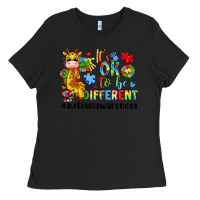 Black it s ok to be different giraffe Ladies Tee - LillyAllenDesigns