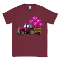 Burgundy valentines day pink tractor with pink heart balloo Classic Tee - RanaPortraitStore