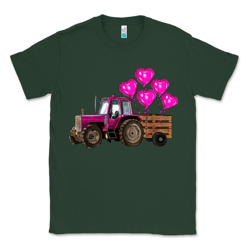 Valentines Day Pink Tractor With Pink Heart Balloo Classic Tee by RanaPortraitStore | Teevron