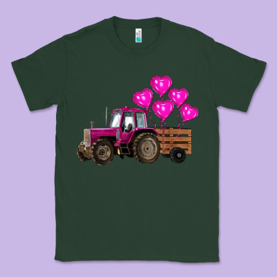 Valentines Day Pink Tractor With Pink Heart Balloo Classic Tee Designed By Ranaportraitstore