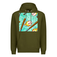 Army Green baseball bat with thunders seamless pattern Premium Hoodie - BundleAndBundleShop