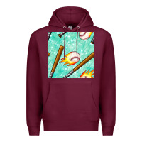 Burgundy baseball bat with thunders seamless pattern Premium Hoodie - BundleAndBundleShop