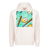 Pale Pink baseball bat with thunders seamless pattern Premium Hoodie - BundleAndBundleShop