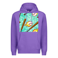 Purple baseball bat with thunders seamless pattern Premium Hoodie - BundleAndBundleShop
