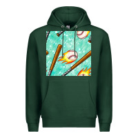 Sports Green baseball bat with thunders seamless pattern Premium Hoodie - BundleAndBundleShop