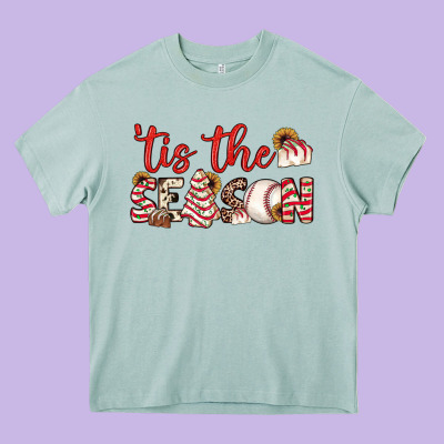 Tis The Season Baseball Little Debbie Tree Cakes Heavy Core Tee Designed By Jahusdesignshop