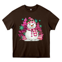 Chocolate Brown pink christmas snowman Heavy Core Tee - MaliasSmallBusiness