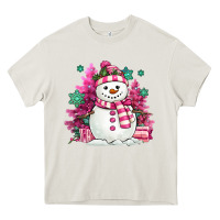 Cream pink christmas snowman Heavy Core Tee - MaliasSmallBusiness